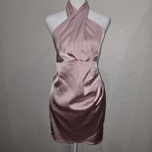 Satin Halter Mini Dress in Dusty Rose